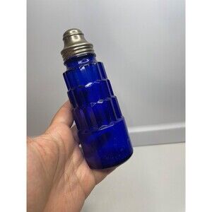(as is) one Art Deco Ziggurat Hazel Atlas Skyscraper Blue Glass Shaker Cocktail